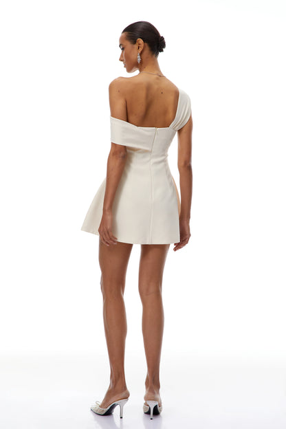 Chic Satin A-Line One-Shoulder Off-Shoulder Zipper Back Mini Homecoming Dresses