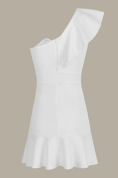 Chic Satin A-Line One-Shoulder Ruffle Zipper Back Short Homecoming Dresses