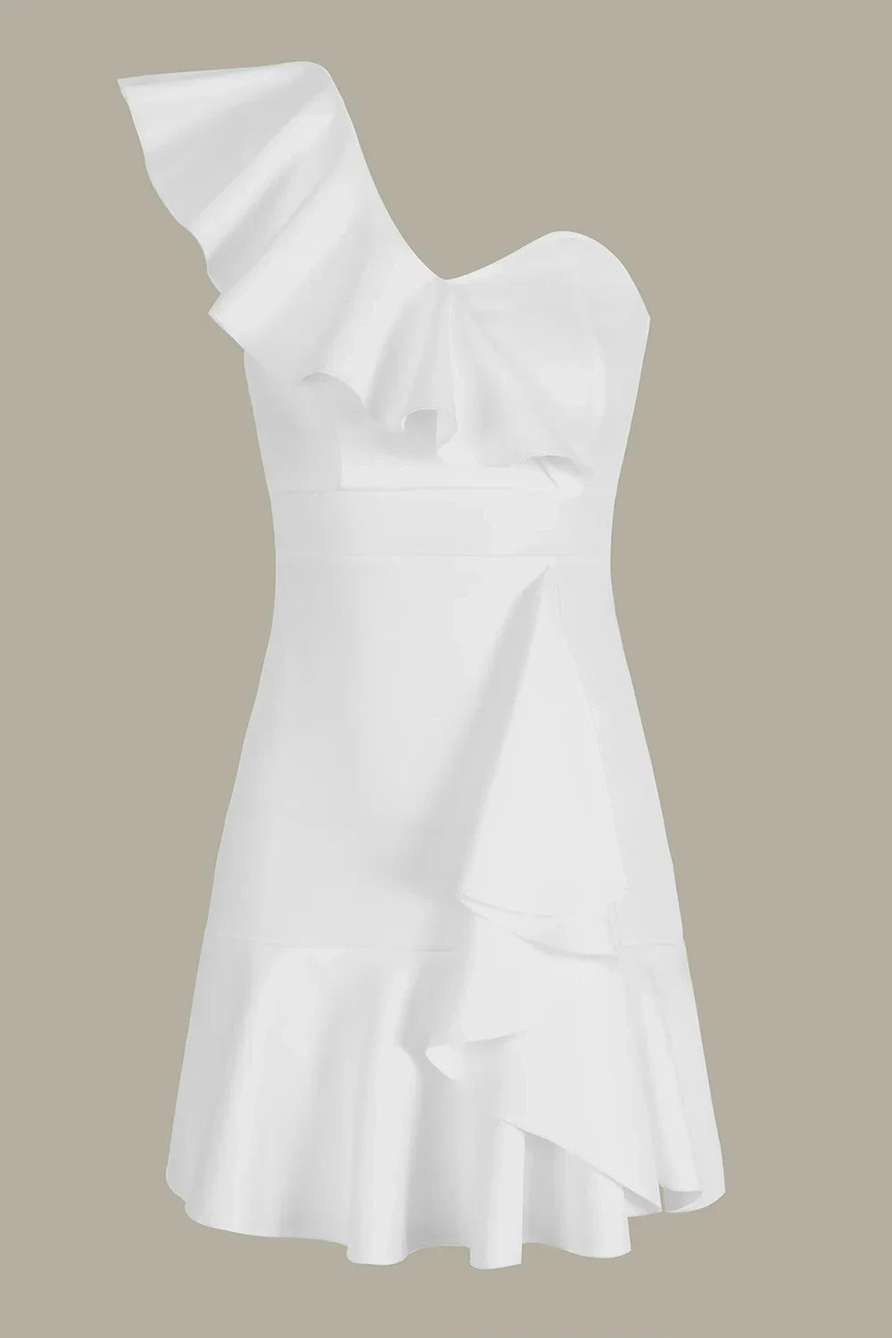 Chic Satin A-Line One-Shoulder Ruffle Zipper Back Short Homecoming Dresses
