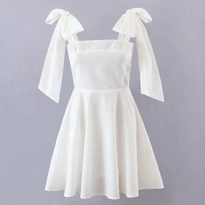 Chic Satin A-Line Square Neck Puffy Bow Shoulder Straps Zipper Back Above Knee Homecoming Dresses