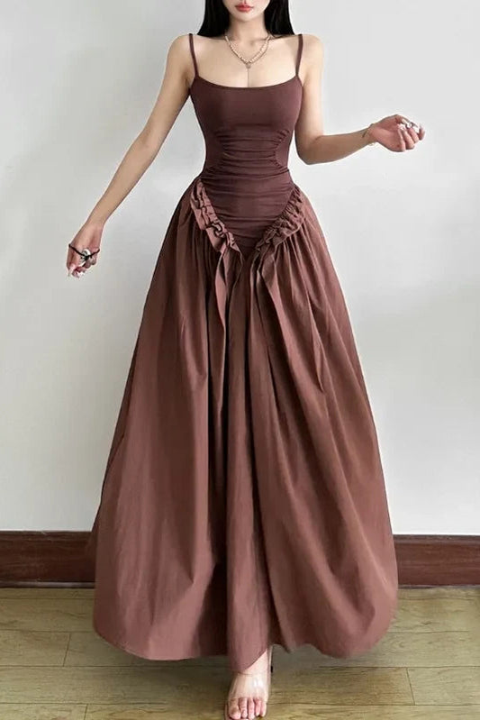 Chic Satin A-Line Square Neck Sleeveless Low Square Back Floor-Length Evening Dresses