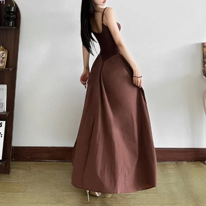 Chic Satin A-Line Square Neck Sleeveless Low Square Back Floor-Length Evening Dresses