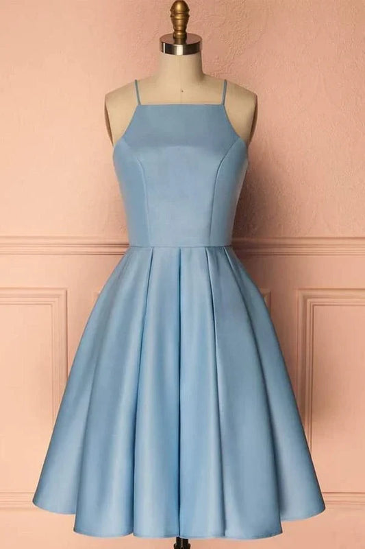 Chic Satin A-Line Square Neck Sleeveless Zipper Back Short Homecoming Dresses