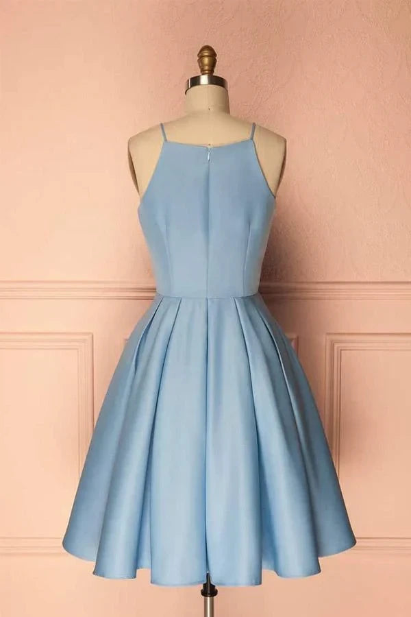 Chic Satin A-Line Square Neck Sleeveless Zipper Back Short Homecoming Dresses