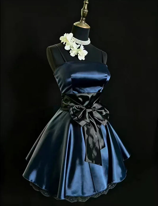 Chic Satin A-Line Strapless Spaghetti Strap Back Short Homecoming Dresses