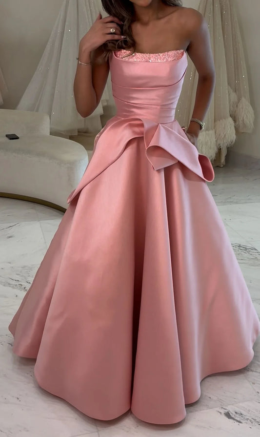 Chic Satin A-Line Strapless Sweetheart Sleeveless Strapless Back Midi Length Evening Dresses