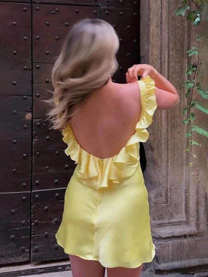 Chic Satin A-Line Sweetheart Strapless Sleeveless Open Tie-Back Short Mini Homecoming Dress