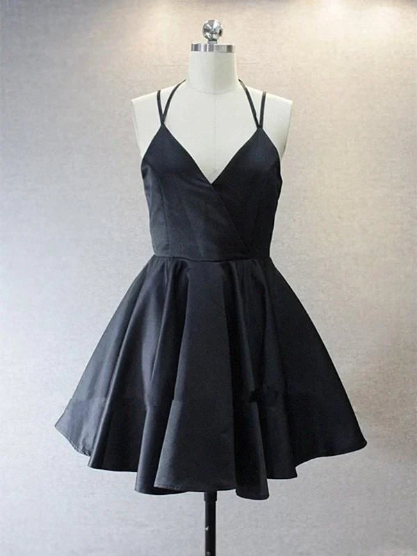 Chic Satin A-Line V-Neck Sleeveless Open Back Tie Short Homecoming Dresses