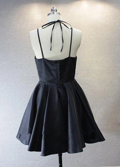 Chic Satin A-Line V-Neck Sleeveless Open Back Tie Short Homecoming Dresses