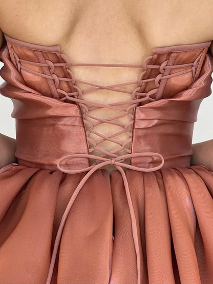 Chic Satin Ball Gown Sweetheart Sleeveless Lace-Up Back Short Homecoming Dresses