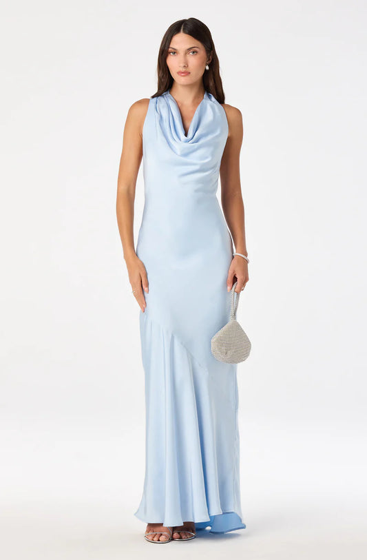 Chic Satin Mermaid Halter Sleeveless Open-Back Back-Zip Maxi Evening Dresses