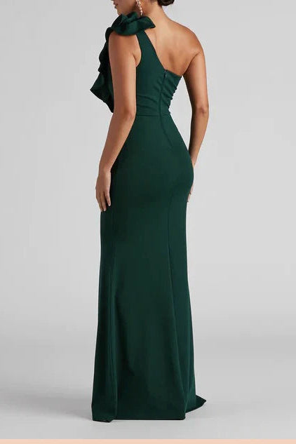 Chic Satin Mermaid One-Shoulder Sleeveless Simple Back Floor-Length Prom Dresses