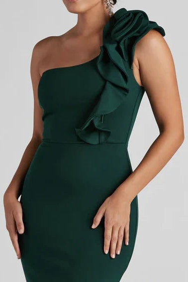 Chic Satin Mermaid One-Shoulder Sleeveless Simple Back Floor-Length Prom Dresses