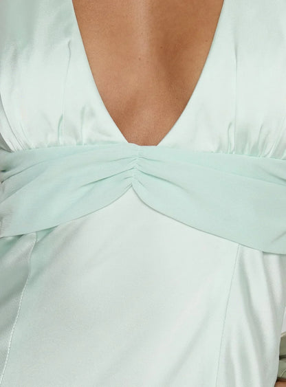 Chic Satin Sheath Halter Deep V-Neck Sleeveless Open Back Floor-Length Prom Dresses
