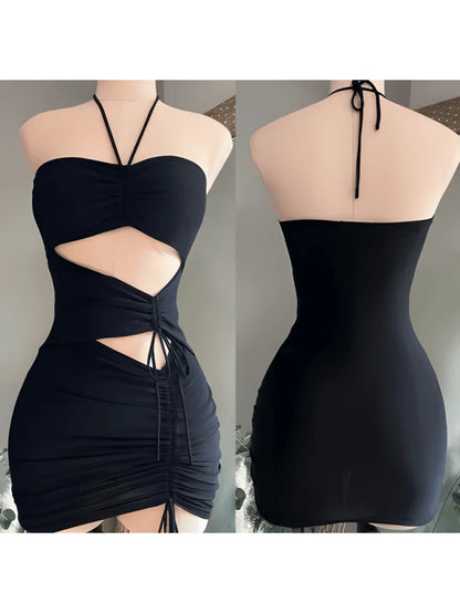 Chic Satin Sheath Halter Strapless Sleeveless Open Back Tie Mini Homecoming Dresses