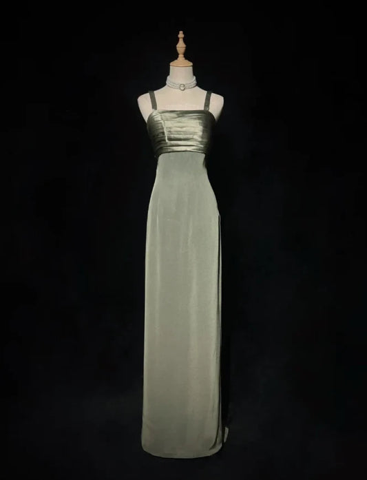 Chic Satin Sheath High Slit Straight Neck Sleeveless Embellished Open Back Floor-Length Prom Dresses