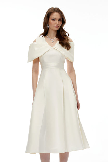 Elegant Satin Sheath Off-Shoulder Short Sleeve 3D Floral Maxi Evening Dress