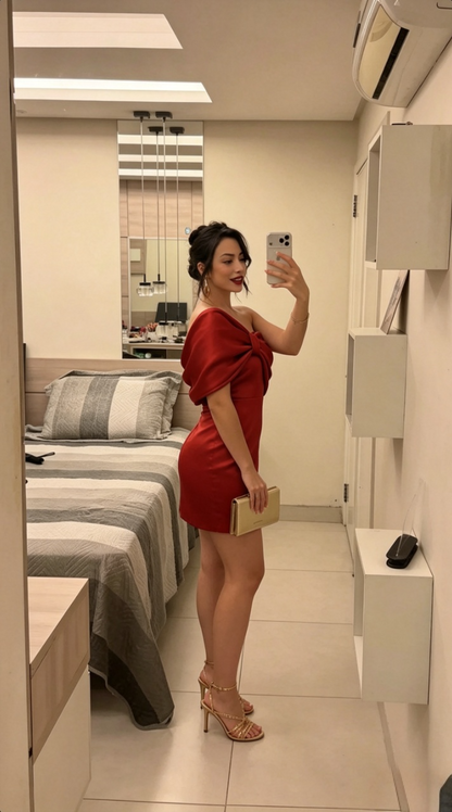 Chic Satin Sheath One-Shoulder Draped Sleeveless Open Back Mini Homecoming Dresses