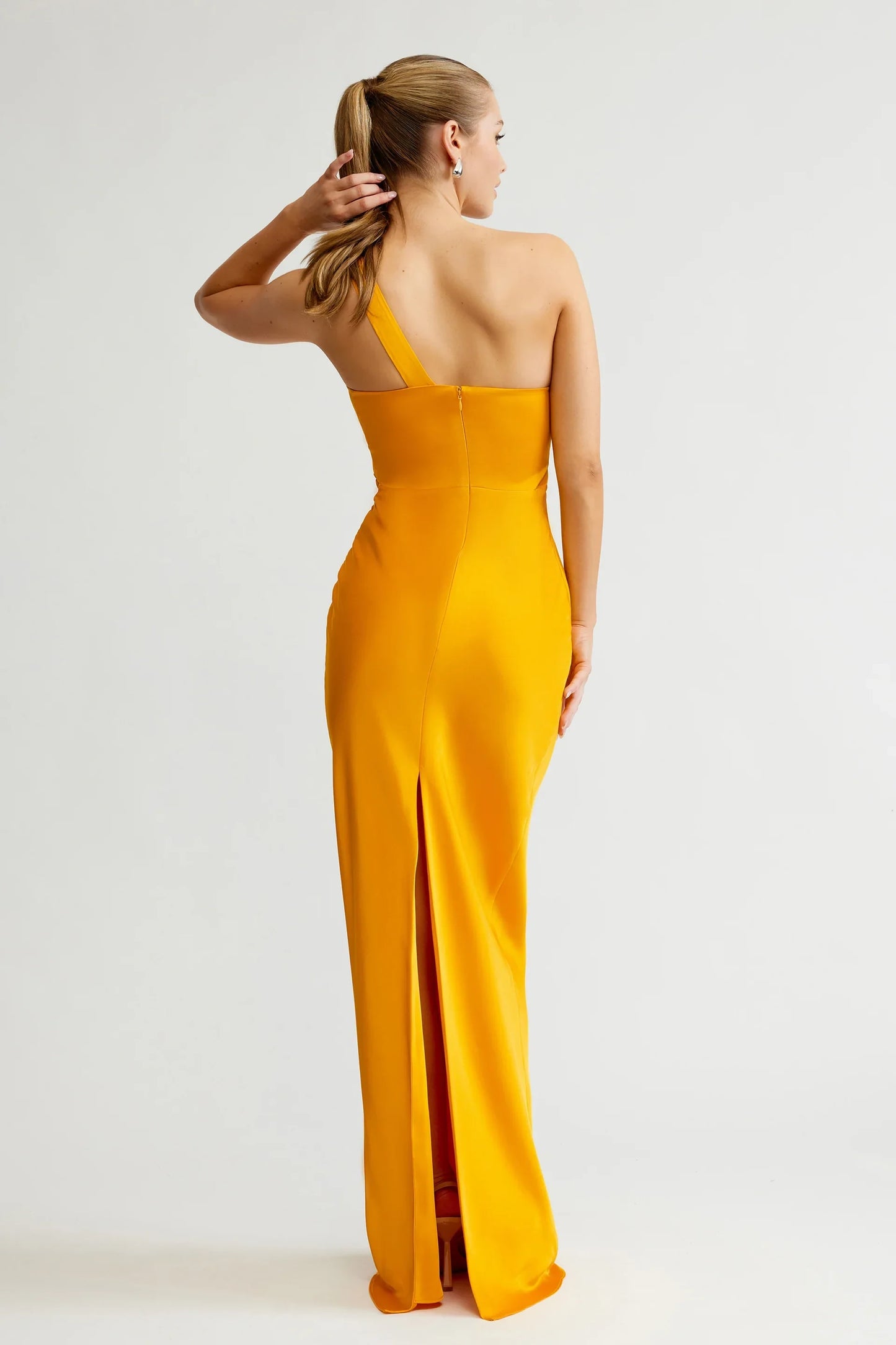 Chic Satin Sheath One-Shoulder Sleeveless Zipper Back with Slit Floor-Length Evening Dresses