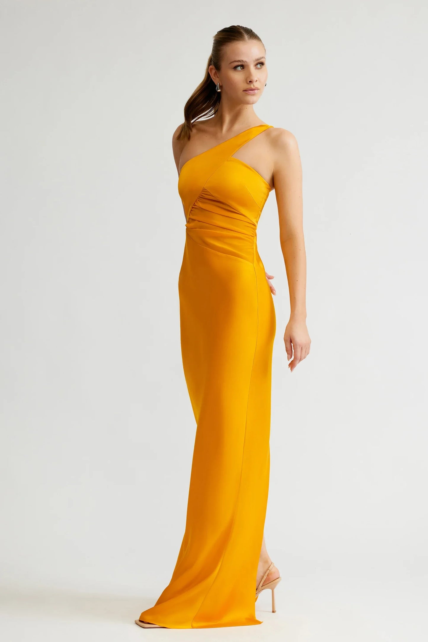 Chic Satin Sheath One-Shoulder Sleeveless Zipper Back with Slit Floor-Length Evening Dresses