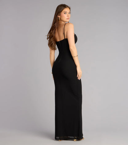 Chic Satin Sheath Sweetheart Cutout Spaghetti Strap Straight Back Floor-Length Evening Dresses