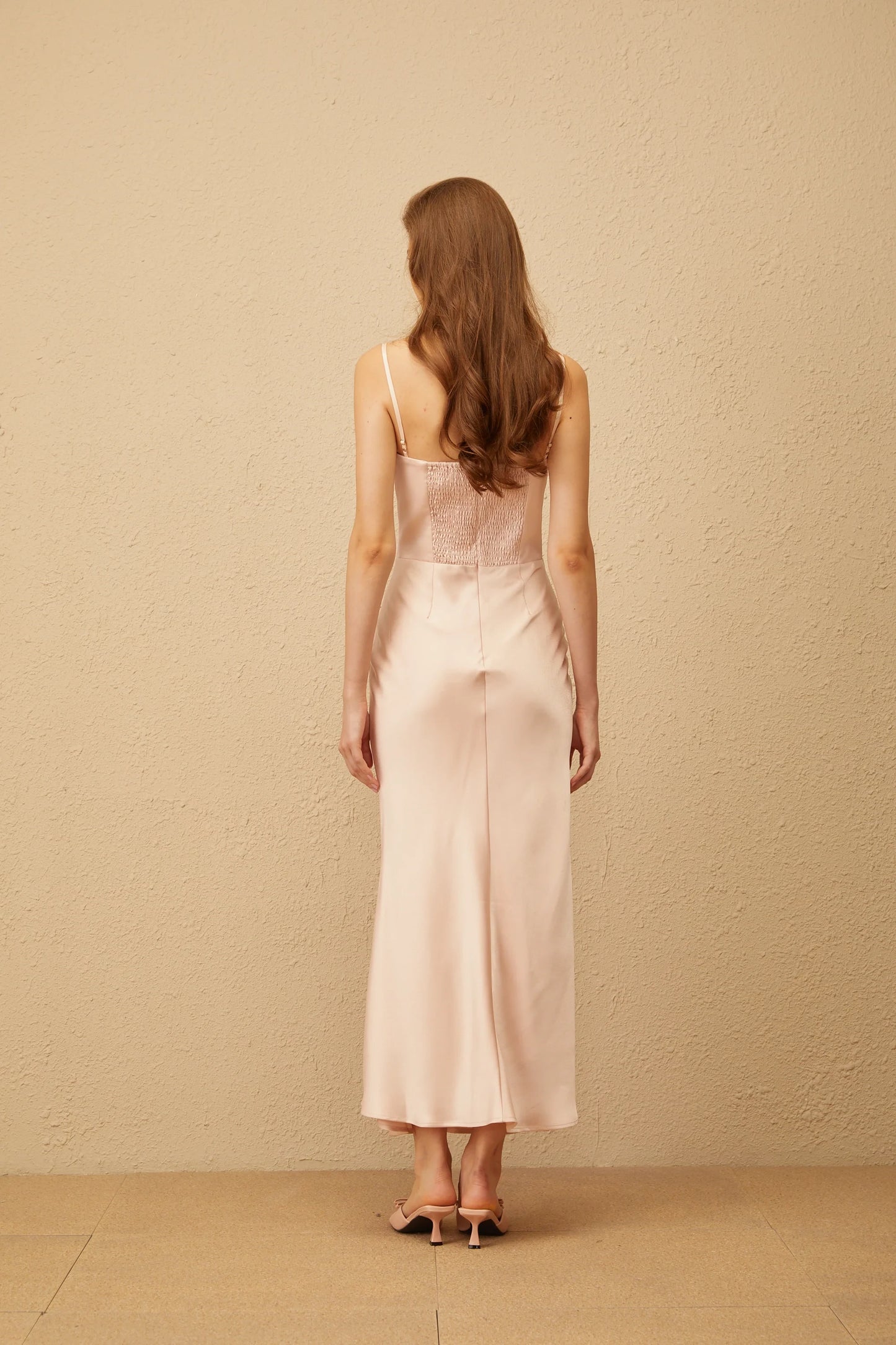 Chic Satin Sheath Sweetheart Spaghetti Strap Smocked Back Midi Length Homecoming Dresses