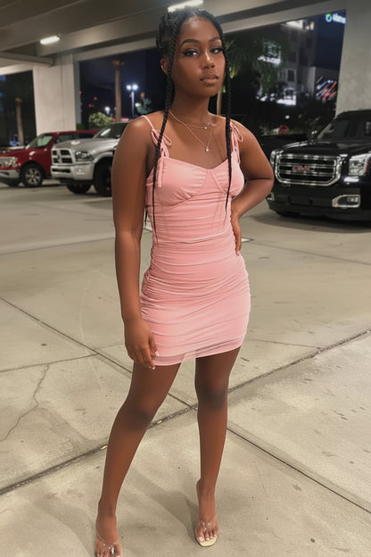 Chic Satin Sheath Sweetheart Tie-Strap Sleeveless Tie-Back Mini Homecoming Dresses