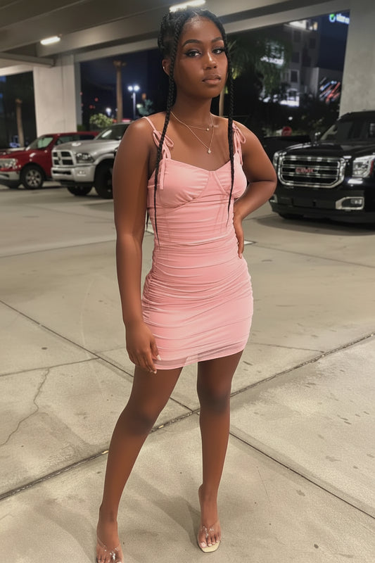 Chic Satin Sheath Sweetheart Tie-Strap Sleeveless Tie-Back Mini Homecoming Dresses