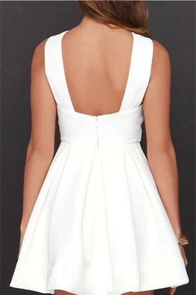 Chic Structured Satin A-Line Criss-Cross Halter Open Back Mini Homecoming Dress