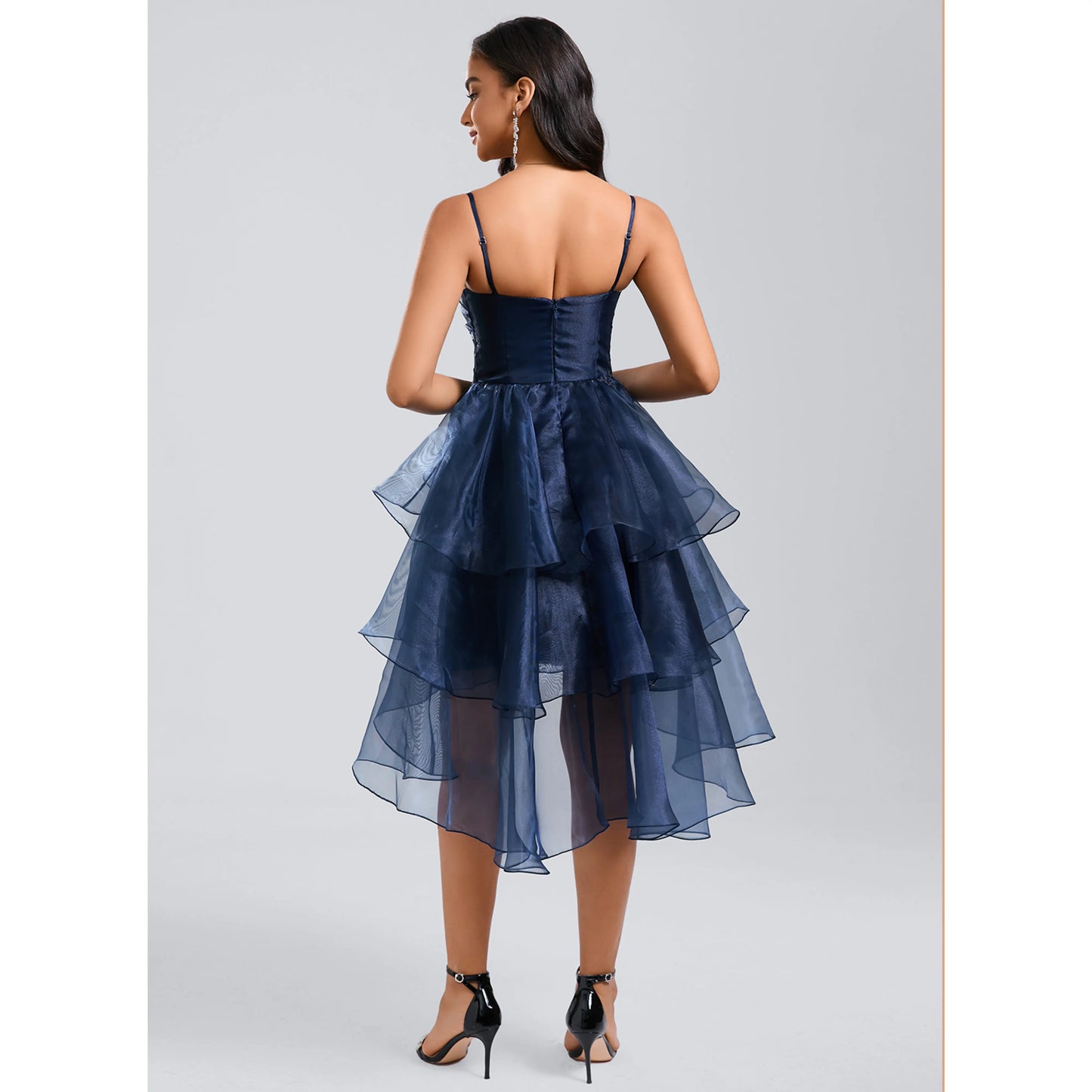 Chic Tulle A-Line Square Neck Spaghetti Strap Back High-Low Homecoming Dresses