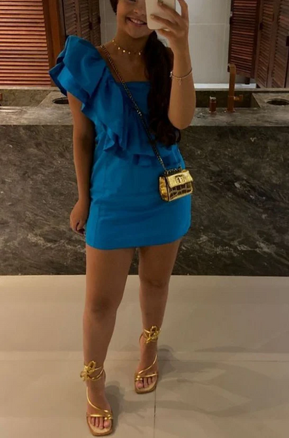 Chic Vibrant Bodycon Square Neck One-Shoulder Ruffle Mini Homecoming Dress for Parties