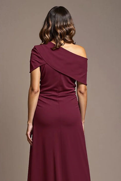 Chic crepe A-line one-shoulder draped floor-length mother of the bride dresses