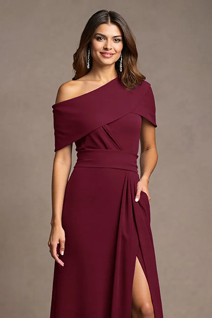 Chic crepe A-line one-shoulder draped floor-length mother of the bride dresses