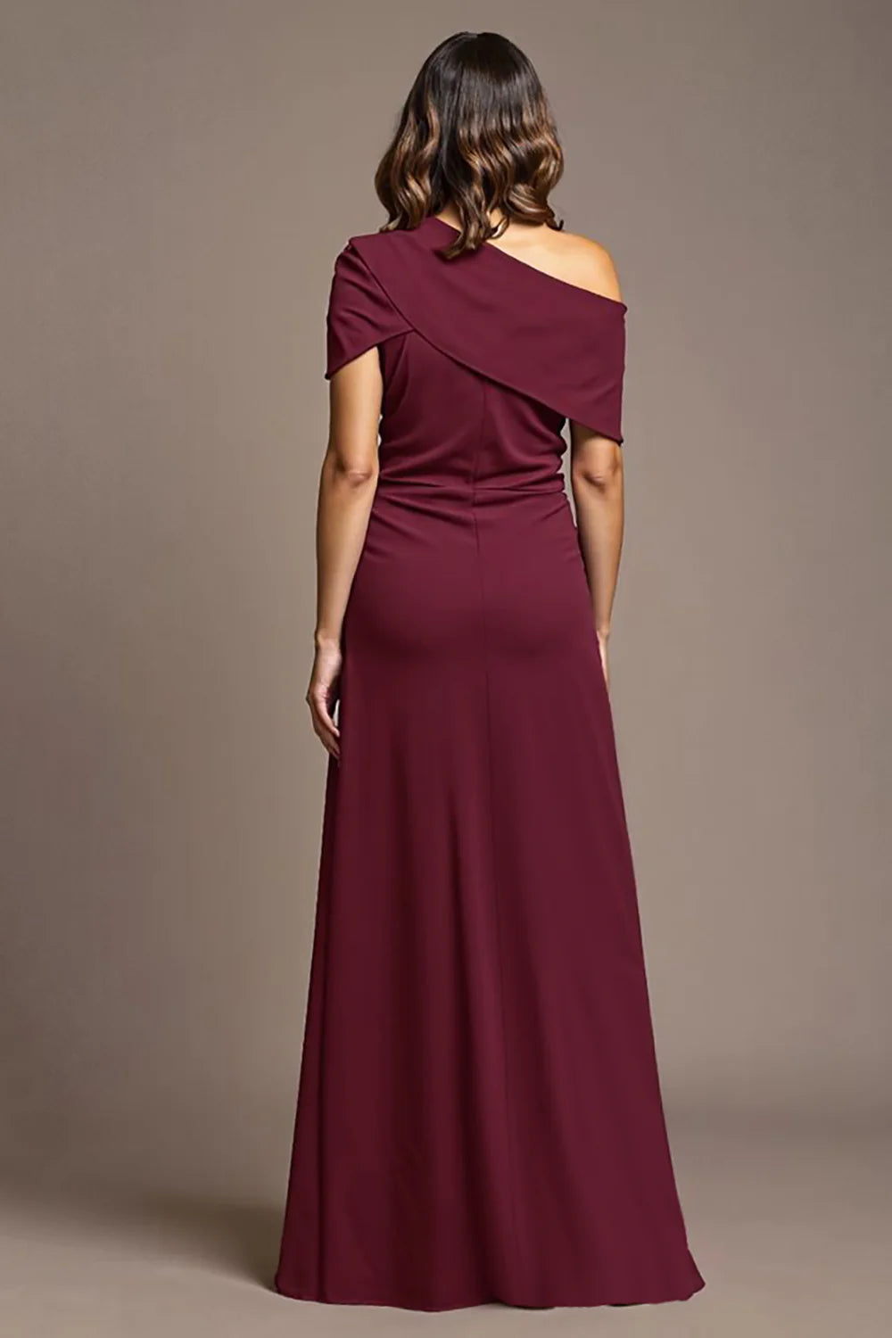 Chic crepe A-line one-shoulder draped floor-length mother of the bride dresses