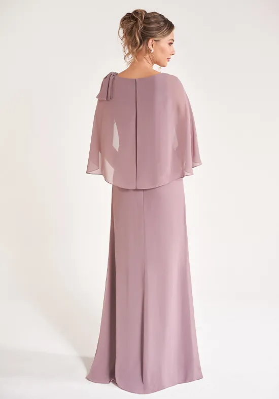 Elegant Chiffon Column Boat Neck Capelet Embellished Floor-Length Mother of the Bride Dress