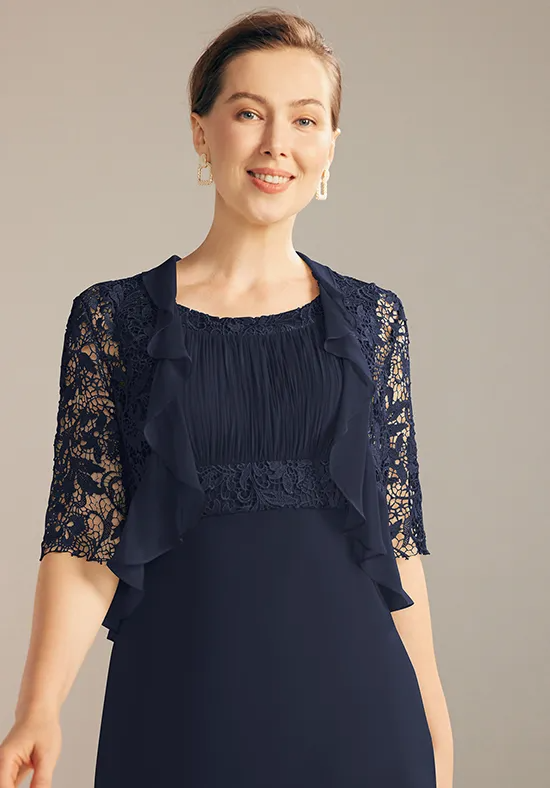 Elegant Chiffon Lace Two-Piece Mermaid Ruffled Floor-Length Mother of the Bride Gown
