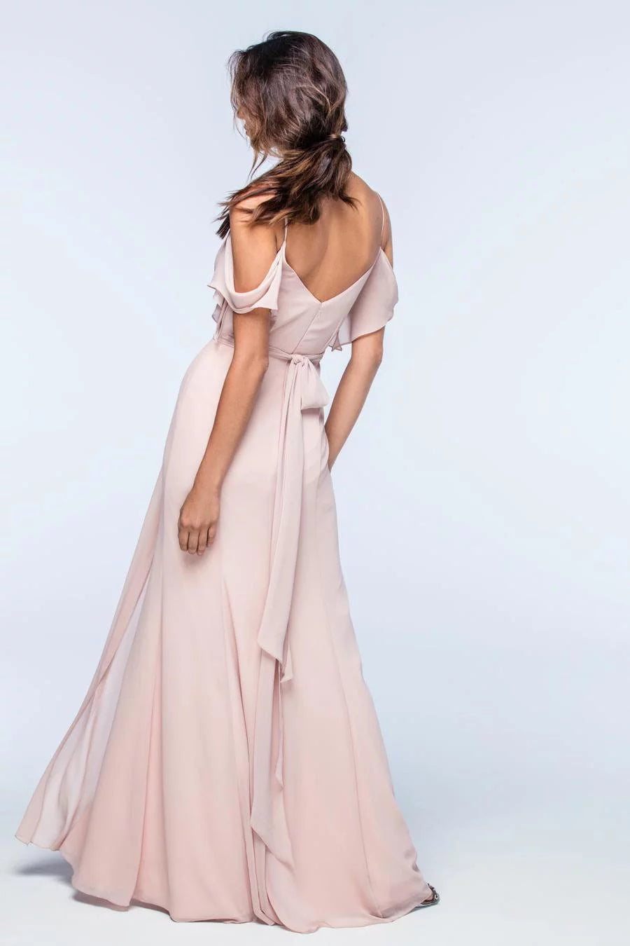 Classic A-Line Cold-Shoulder Neck Sleeveless Ruffle Side-Slit Floor-Length Prom Dress
