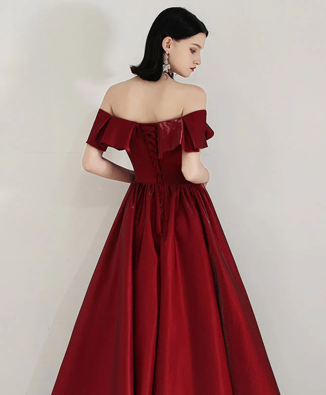 Elegant Satin A-Line Off-Shoulder Ruffle Floor-Length Corset Prom Dress