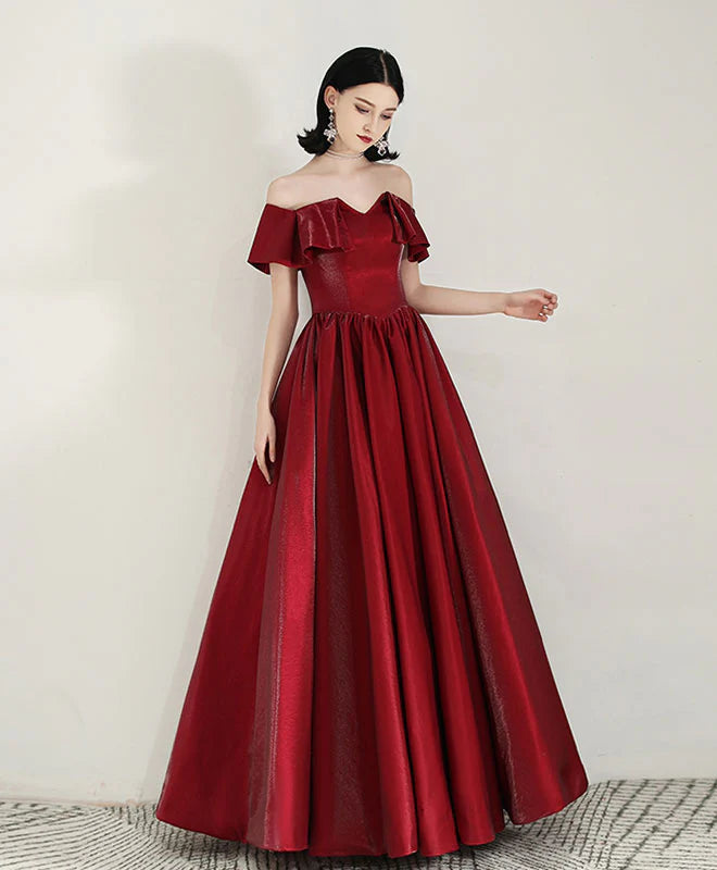 Elegant Satin A-Line Off-Shoulder Ruffle Floor-Length Corset Prom Dress