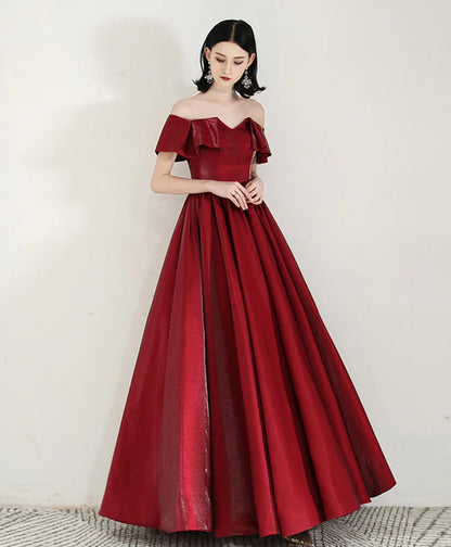 Elegant Satin A-Line Off-Shoulder Ruffle Floor-Length Corset Prom Dress