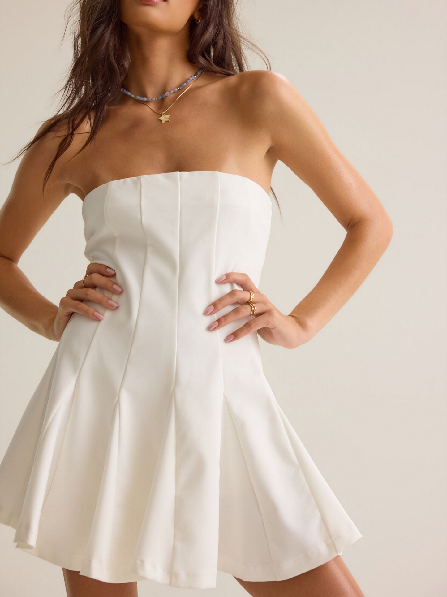 Clean Matte Woven Strapless Vertical Seamed Flared A-Line Mini Homecoming Dresses