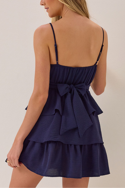 Cute A Line Sweetheart Thin Strap Bow Back Tiered Ruffle Mini Homecoming Dress
