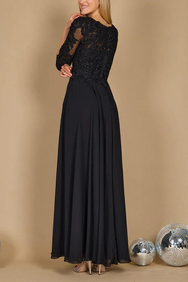 A-line V-neck lace decal 3/4 sleeve elegant mother of the bride dress