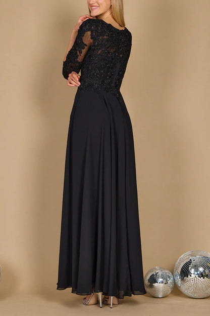 A-line V-neck lace decal 3/4 sleeve elegant mother of the bride dress