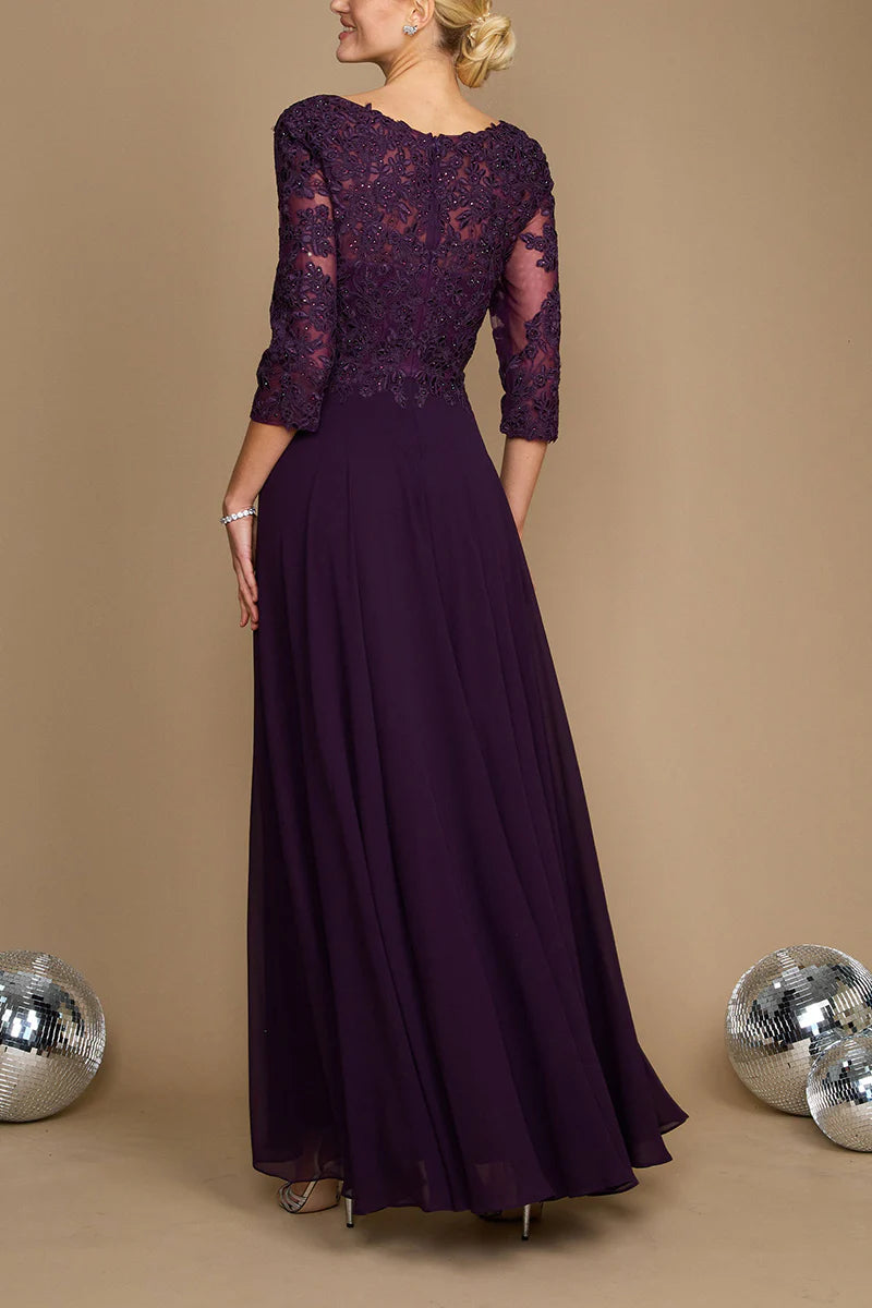 A-line V-neck lace decal 3/4 sleeve elegant mother of the bride dress
