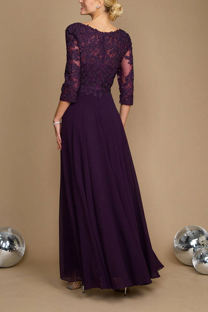 A-line V-neck lace decal 3/4 sleeve elegant mother of the bride dress