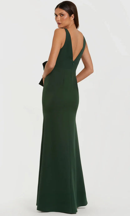 Dark Green Crepe Mermaid V-Neck Bow Waist Deep V-Back Mother of the Bride Dress