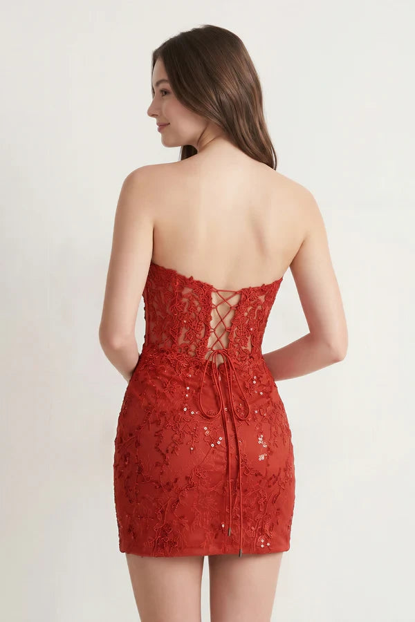 Dazzling Lace Sheath Sweetheart Sleeveless Lace-up Back Short Homecoming Dresses
