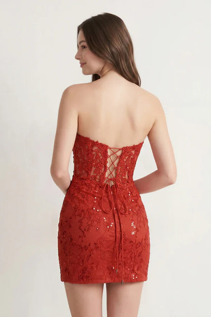 Dazzling Lace Sheath Sweetheart Sleeveless Lace-up Back Short Homecoming Dresses