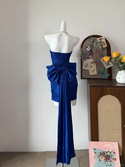 Dazzling Sequin Sheath Strapless Sleeveless Bow Back with Train Mini Homecoming Dresses